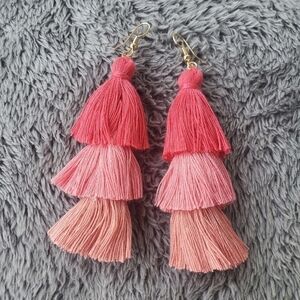 New handmade tassel boho pink ombre shades earrings hippie artsy ethnic dangleNe